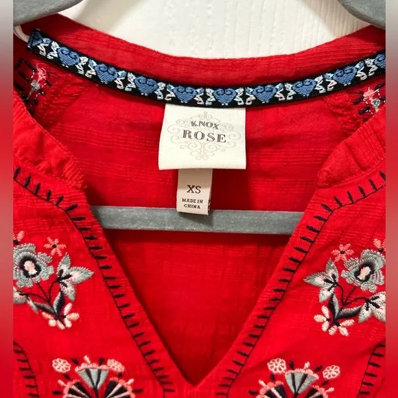 Knox Rose Red Ruffle Mini Dress Short Sleeve Embroidered Size XS boho - Picture 4 of 8